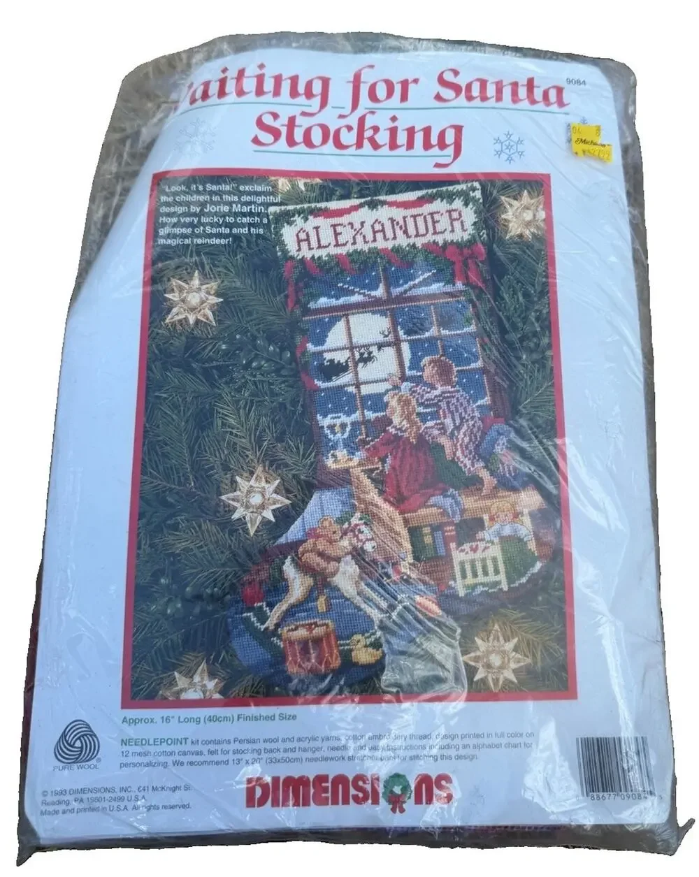 Dimensions 9084 WAITING FOR SANTA Needlepoint Kit Christmas Stocking Kit NEW
